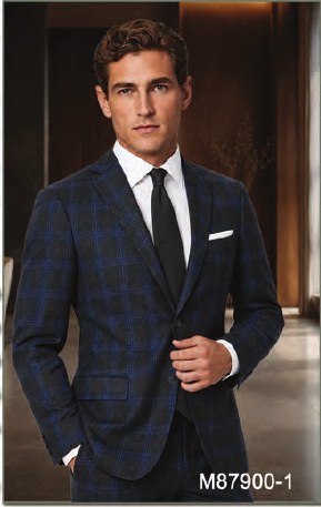 Mantoni Charcoal/Blue Plaid Suit Charcoal/Blue Plaid