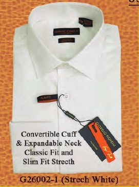 White stretch dress shirt - convertible cuff and expandable neck Stretch White