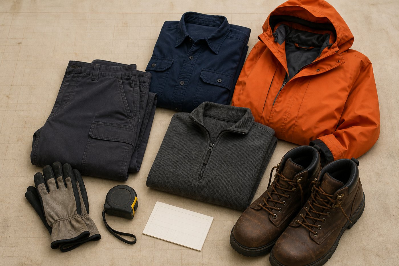 Illustrative work clothing and footwear combination