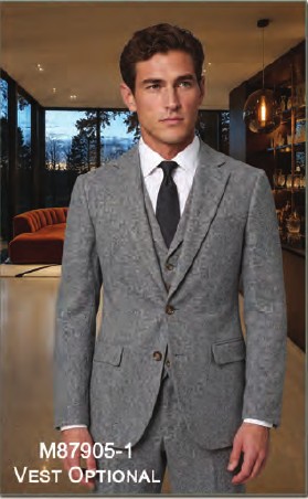 Shown: Salt & Pepper Donegal Tweed (M87905-1). Cut not identified in the photo caption.