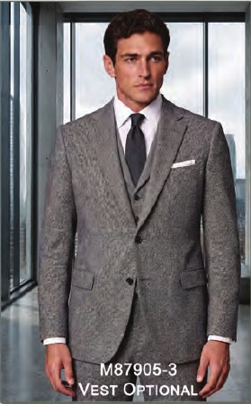 Shown: Gray Herringbone Tweed / M87905-3. Not stated in the photograph caption Vest shown is optional.