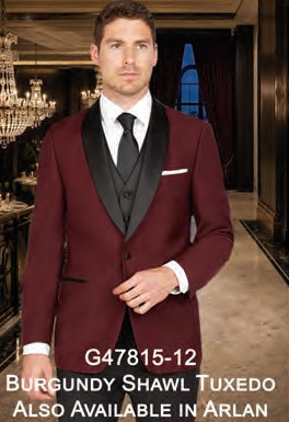 Shown: Solid Burgundy, Shawl Tux. Other colours are supplier-listed options; this photo does not show those colours. The image applies only to the named cut, not every fit in a multi-cut product record.