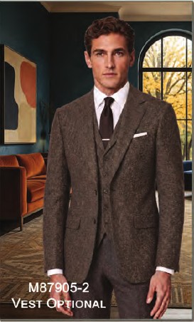 Shown: Brown Donegal Tweed / M87905-2. Not stated in the photograph caption Vest shown is optional.