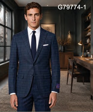 Shown: Blue Windowpane, 2BV No P Suit. Other colours are supplier-listed options; this photo does not show those colours. The image applies only to the named cut, not every fit in a multi-cut product record.