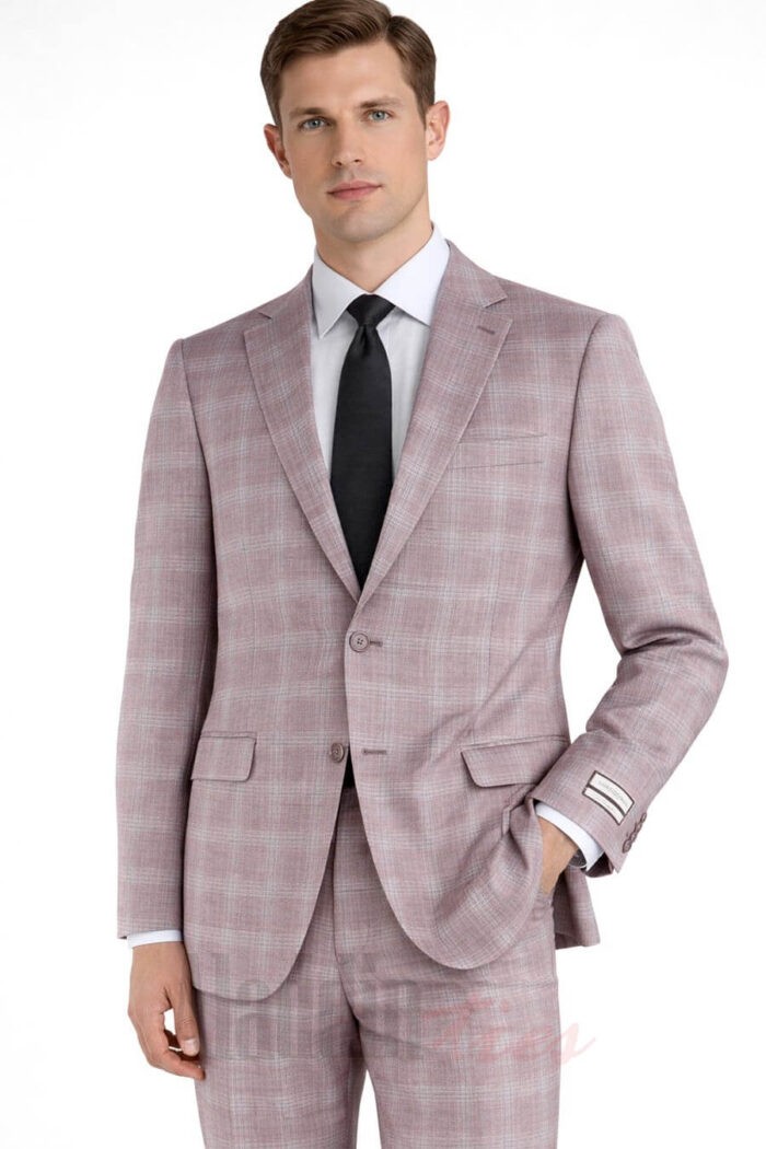 Supplier photograph of GS79767-1 in Salmon Windowpane. The photograph is not separately labelled by fit. Confirm the listed cut before ordering.