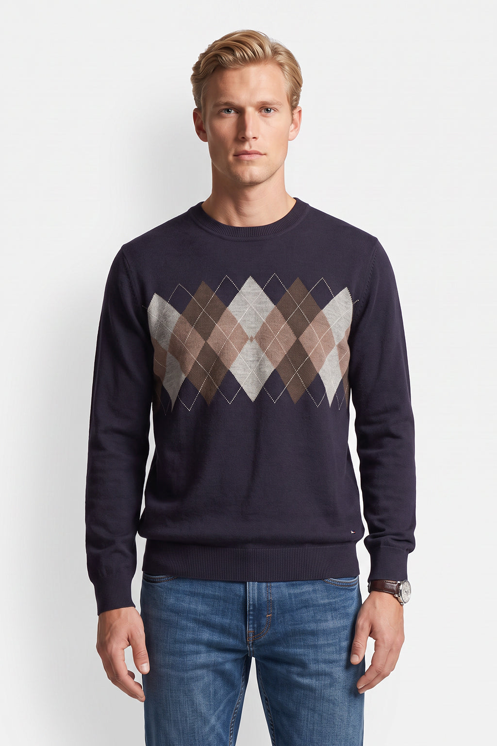 Lois Sawyer argyle knit, Navy Combo